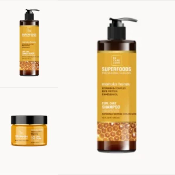Superfood shampoo, condition, Curl Care creme med  Manuka honning